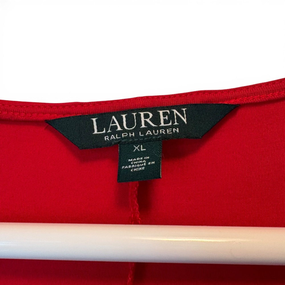 Lauren Ralph Lauren‎ Red V-Neck Front Tie Sleeveless Midi Jersey Dress XL - Picture 4 of 9